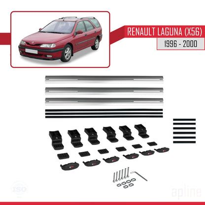 Compatible avec Renault Laguna (X56) 1996-200 BASIC Model Barres de Toit Railing Porte-Bagages de Voiture Gris Aluminium 3 Barres