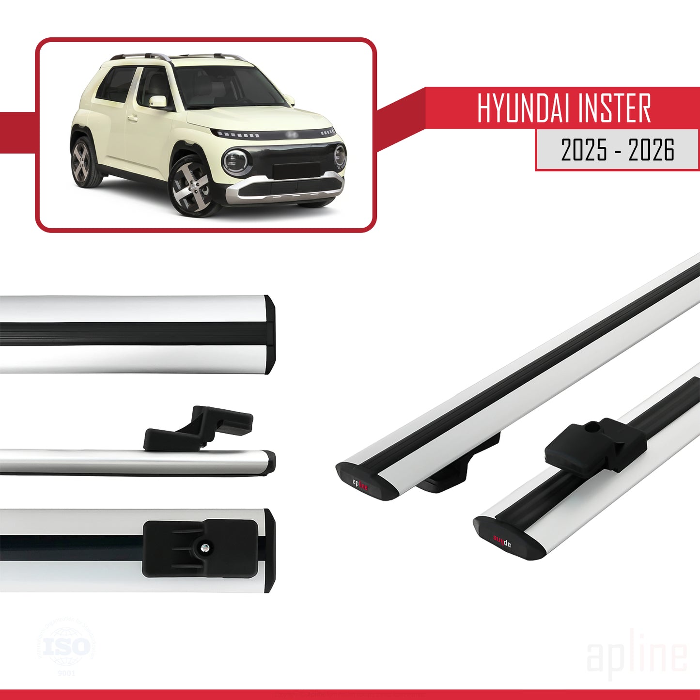 Compatible avec Hyundai Inster 2025-2026 BASIC Model Barres de Toit Railing Porte-Bagages de Voiture Gris Aluminium 2 Barres
