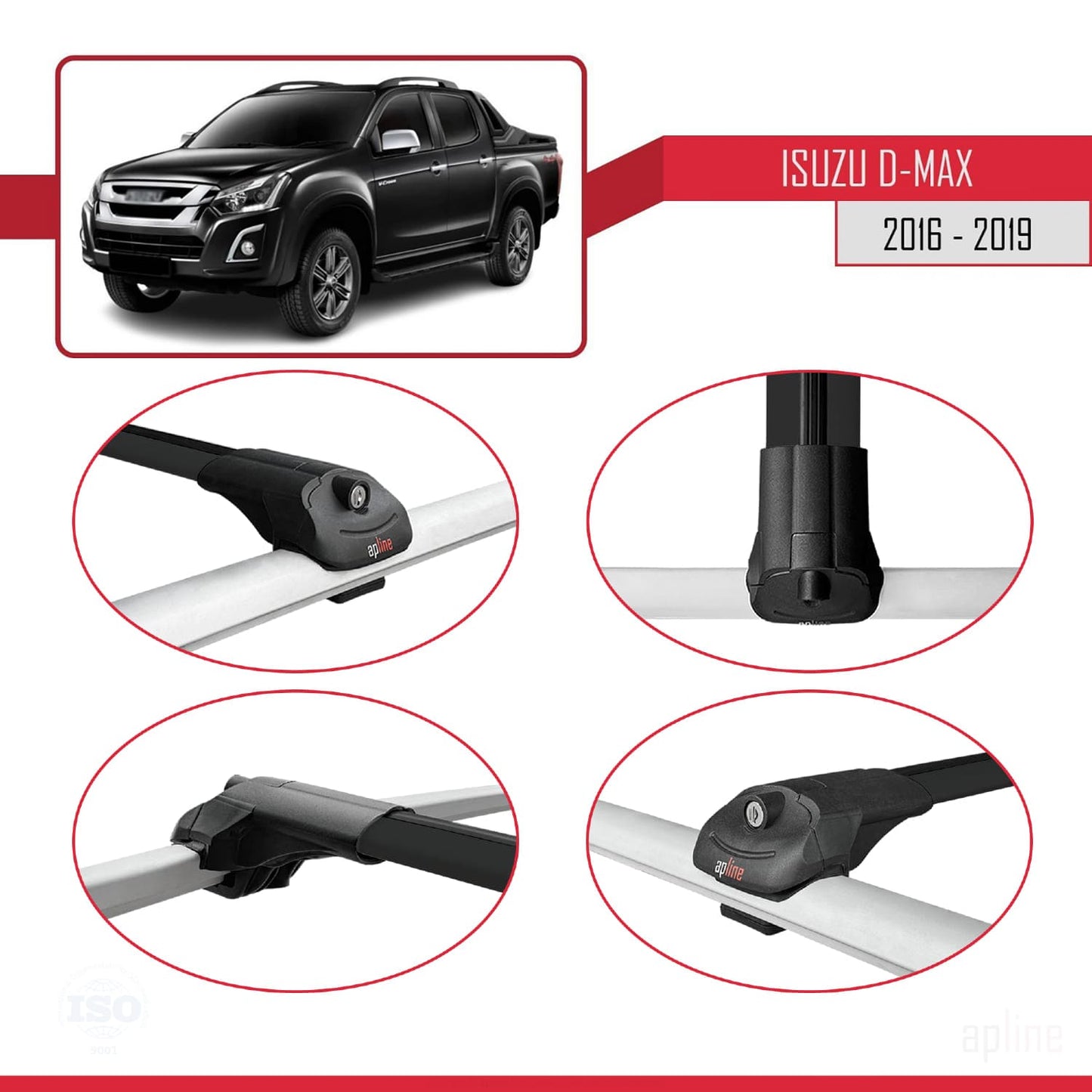 Compatible avec Isuzu D-Max 2 (RT85) Post-Facelift 2016-2019 ACE-1 Barres de Toit Railing Porte-Bagages de Voiture Noir Aluminium 2 Barres