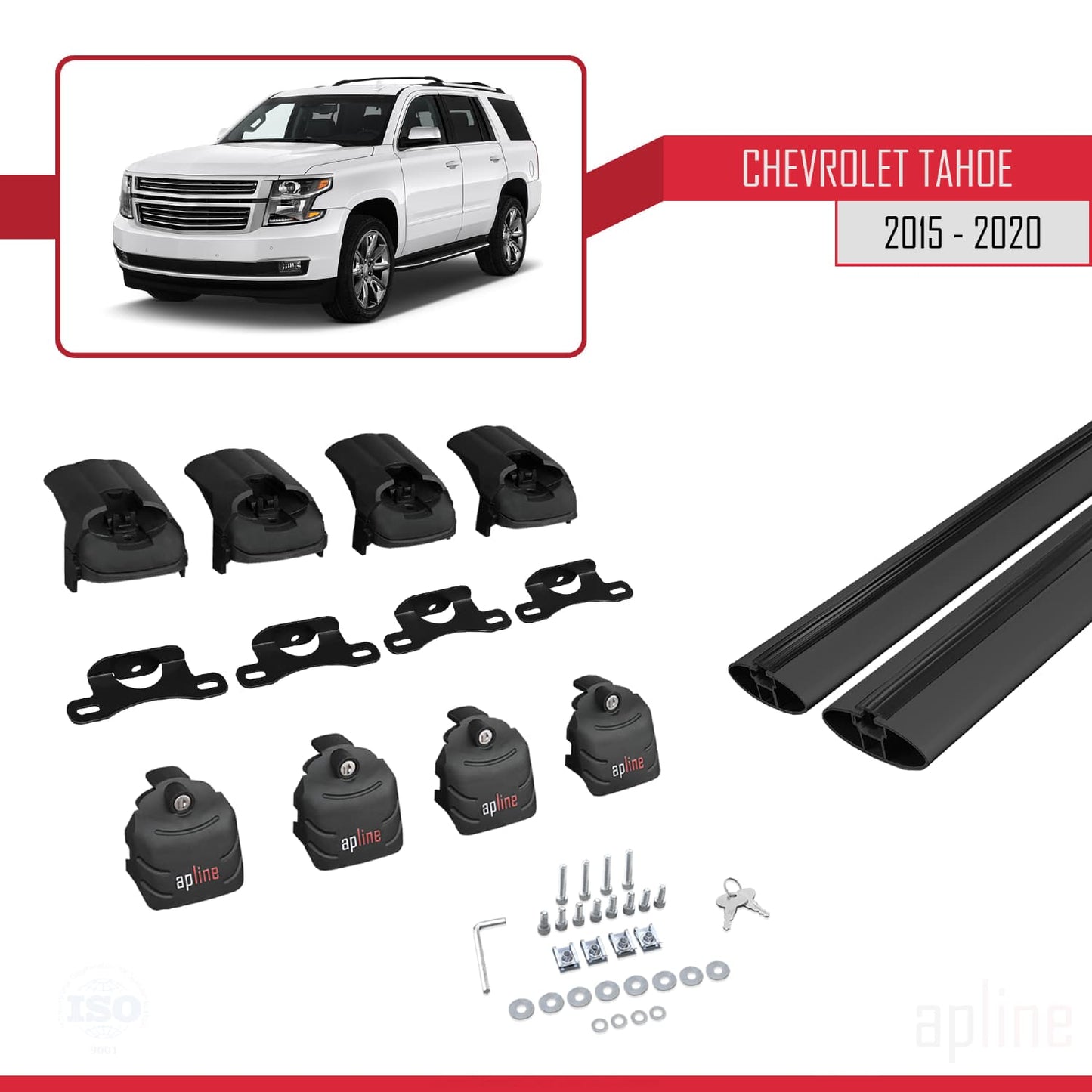 Compatible avec Chevrolet Tahoe 4 2015-2020 ACE-2 Barres de Toit Railing Porte-Bagages de Voiture Noir Aluminium 2 Barres