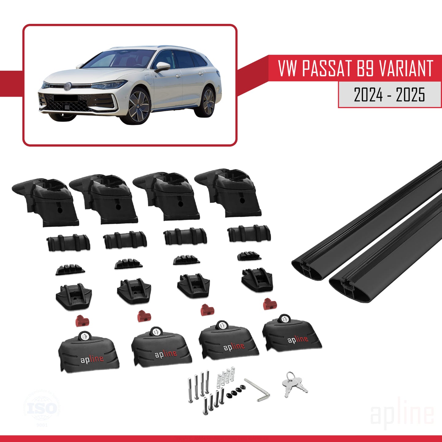 Compatible avec VW Passat B9 Variant 2024-2025 ACE-2 Barres de Toit Railing Porte-Bagages de Voiture Noir Aluminium 2 Barres