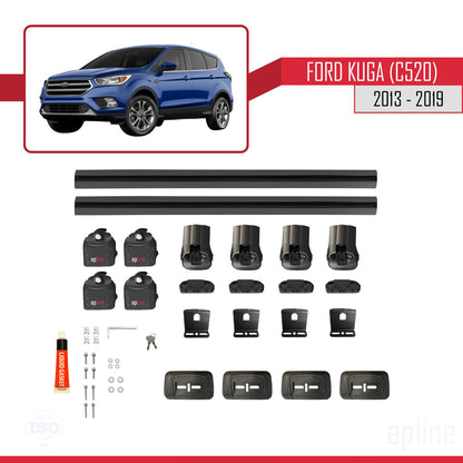 Compatible avec Ford Kuga (C520) 2013-2019 ACE-3 Barres de Toit Railing Porte-Bagages de Voiture Noir Aluminium 2 Barres