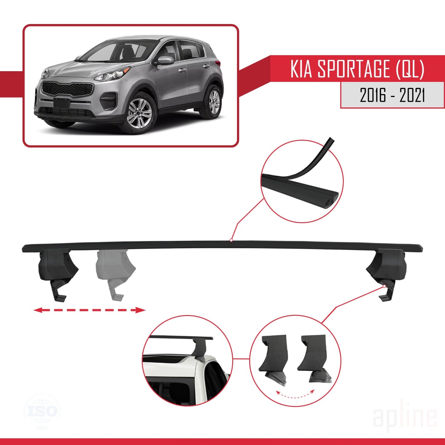 Compatible avec Kia Sportage (QL) 2016-2021 ACE-4 Barres de Toit Railing Porte-Bagages de Voiture Noir Aluminium 2 Barres