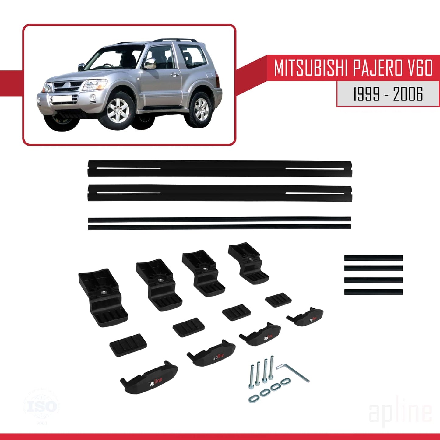 Compatible avec Mitsubishi Pajero (V60) 3 Kapı 1999-2006 BASIC Model Barres de Toit Railing Porte-Bagages de Voiture Noir Aluminium 2 Barres