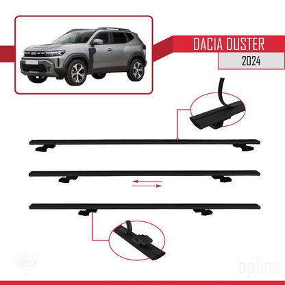 Compatible avec Dacia Duster 3 (P1310) 2024 BASIC Model Barres de Toit Railing Porte-Bagages de Voiture Noir Aluminium 2 Barres