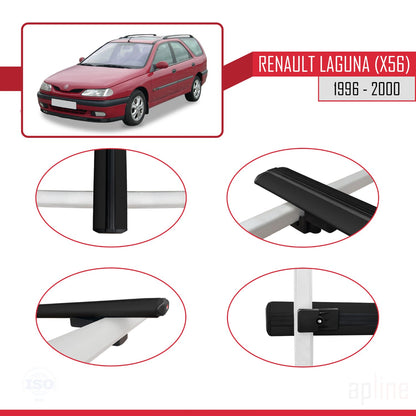 Compatible avec Renault Laguna (X56) 1996-200 BASIC Model Barres de Toit Railing Porte-Bagages de Voiture Noir Aluminium 3 Barres