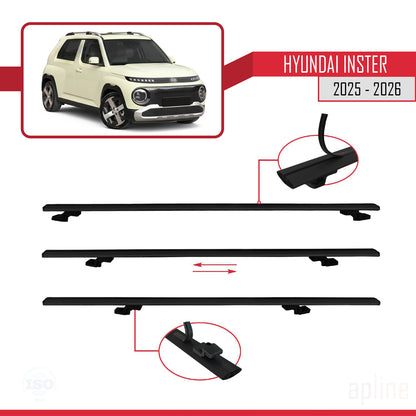 Compatible avec Hyundai Inster 2025-2026 BASIC Model Barres de Toit Railing Porte-Bagages de Voiture Noir Aluminium 3 Barres
