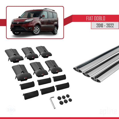 Compatible avec Fiat Doblo 2 2010-2022 FLY Model Barres de Toit Railing Porte-Bagages de Voiture Gris Aluminium 3 Barres