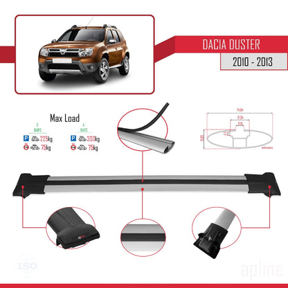 Compatible avec Dacia Duster (HS) Pre-Facelift 2010-2013 FLY Model Barres de Toit Railing Porte-Bagages de Voiture Gris Aluminium 3 Barres