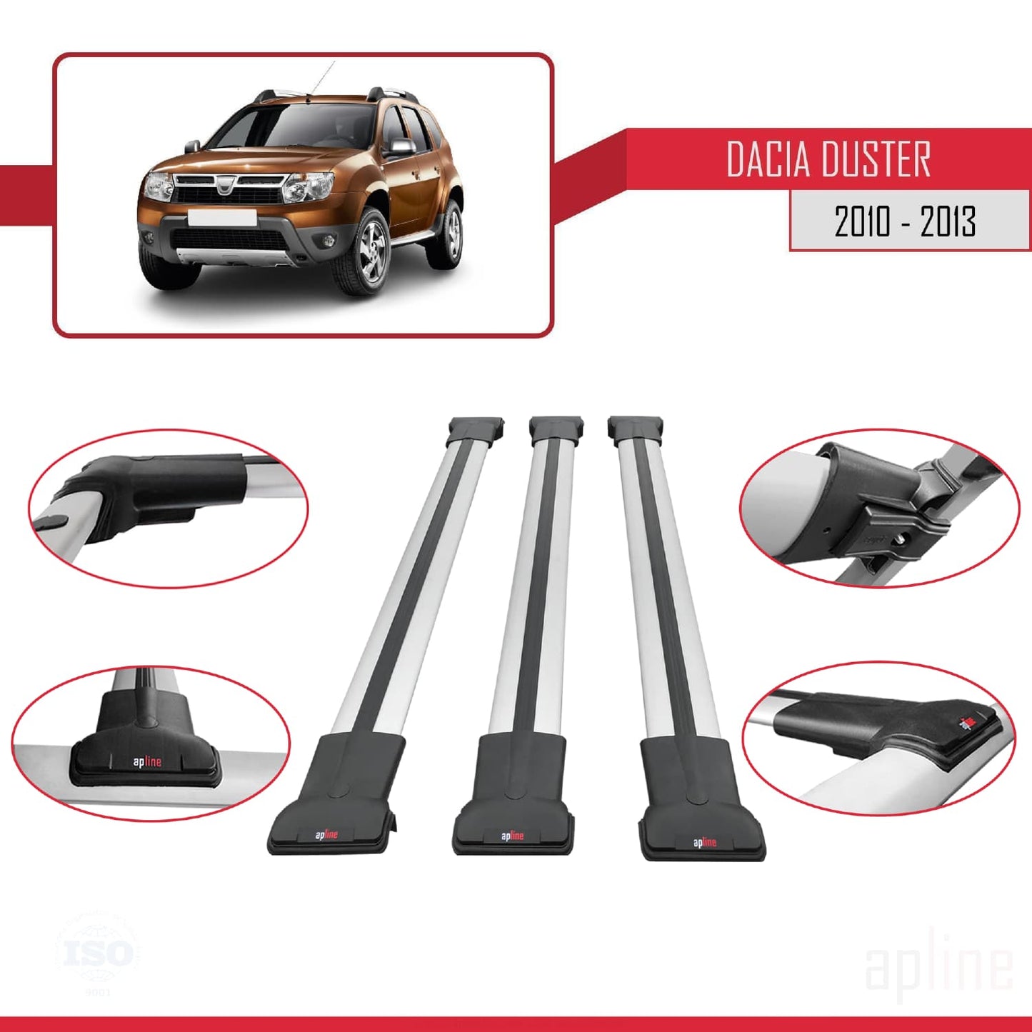 Compatible avec Dacia Duster (HS) Pre-Facelift 2010-2013 FLY Model Barres de Toit Railing Porte-Bagages de Voiture Gris Aluminium 3 Barres