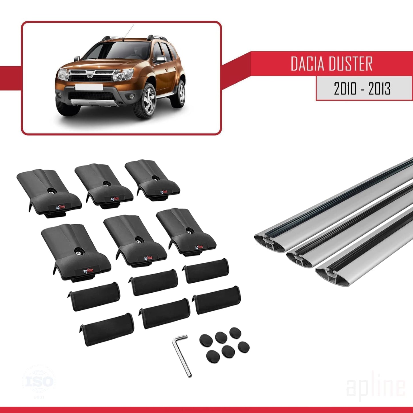Compatible avec Dacia Duster (HS) Pre-Facelift 2010-2013 FLY Model Barres de Toit Railing Porte-Bagages de Voiture Gris Aluminium 3 Barres