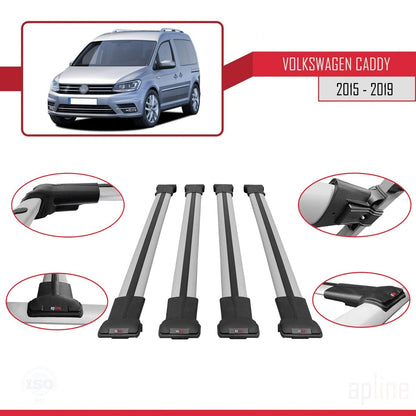 Compatible avec Volkswagen Caddy 3 (SA) 2015-2019 FLY Model Barres de Toit Railing Porte-Bagages de Voiture Gris Aluminium 4 Barres