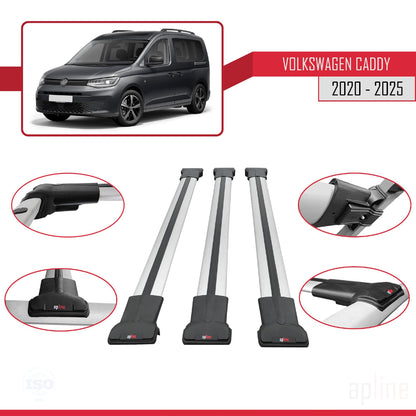 Compatible avec Volkswagen Caddy 4 (SB) 2020-2025 FLY Model Barres de Toit Railing Porte-Bagages de Voiture Gris Aluminium 3 Barres