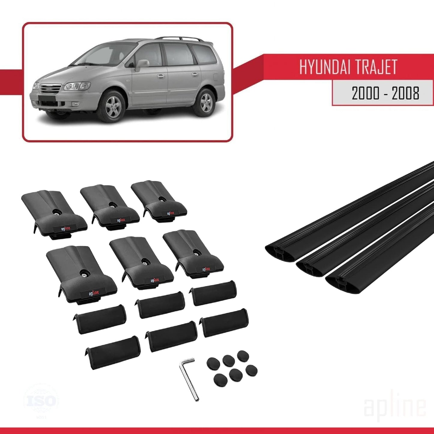 Compatible with Hyundai Trajet 2000-2008 FLY Model Car Roof Rack Cross Bar Black Aluminium 3 Bars