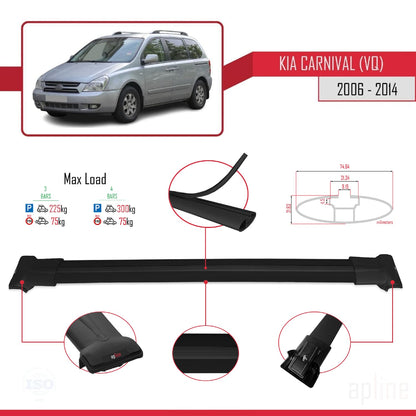 Compatible avec Kia Carnival 2 (VQ) 2006-2014 FLY Model Barres de Toit Railing Porte-Bagages de Voiture Noir Aluminium 3 Barres