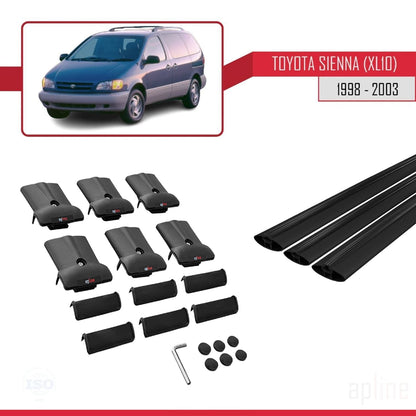 Compatible avec Toyota Sienna (XL10) 1998-2003 FLY Model Barres de Toit Railing Porte-Bagages de Voiture Noir Aluminium 3 Barres