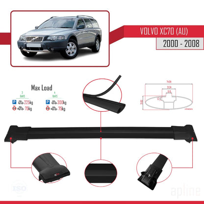 Compatible avec Volvo XC70 (P2) 2000-2007 FLY Model Barres de Toit Railing Porte-Bagages de Voiture Noir Aluminium 3 Barres