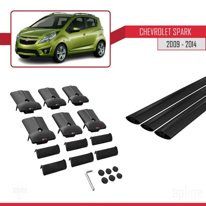 Compatible avec Chevrolet Spark (M300) 2009-2014 FLY Model Barres de Toit Railing Porte-Bagages de Voiture Noir Aluminium 3 Barres
