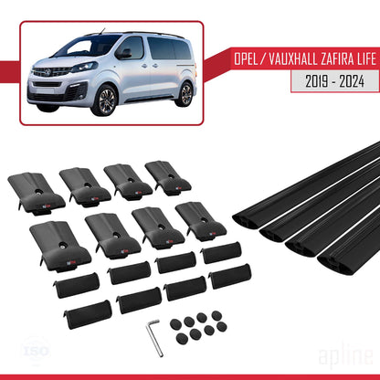Compatible avec Opel Zafira Life 2019-2025 FLY Model Barres de Toit Railing Porte-Bagages de Voiture Noir Aluminium 4 Barres