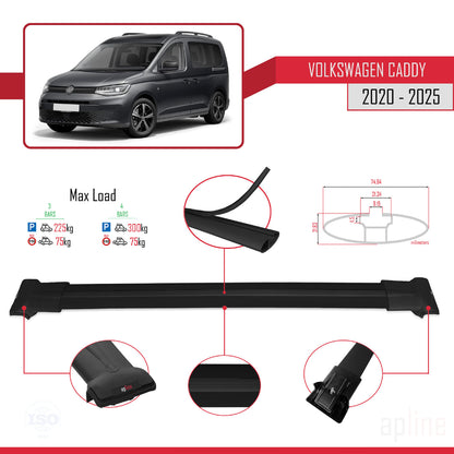 Compatible avec Volkswagen Caddy 4 (SB) 2020-2025 FLY Model Barres de Toit Railing Porte-Bagages de Voiture Noir Aluminium 3 Barres
