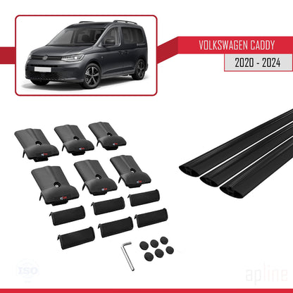Compatible avec Volkswagen Caddy 4 (SB) 2020-2025 FLY Model Barres de Toit Railing Porte-Bagages de Voiture Noir Aluminium 3 Barres
