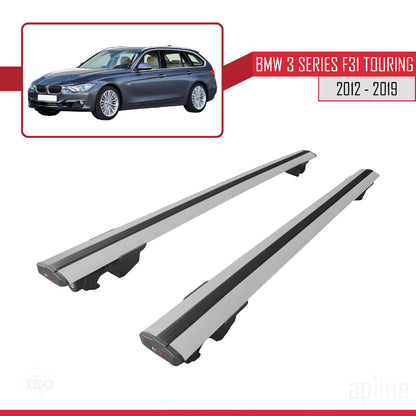 Compatible avec BMW Série 3 (F31) Touring 2012-2019 HOOK Model Barres de Toit Railing Porte-Bagages de Voiture Gris Aluminium 2 Barres