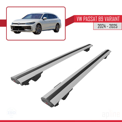 Compatible avec VW Passat B9 Variant 2024-2025 HOOK Model Barres de Toit Railing Porte-Bagages de Voiture Gris Aluminium 2 Barres
