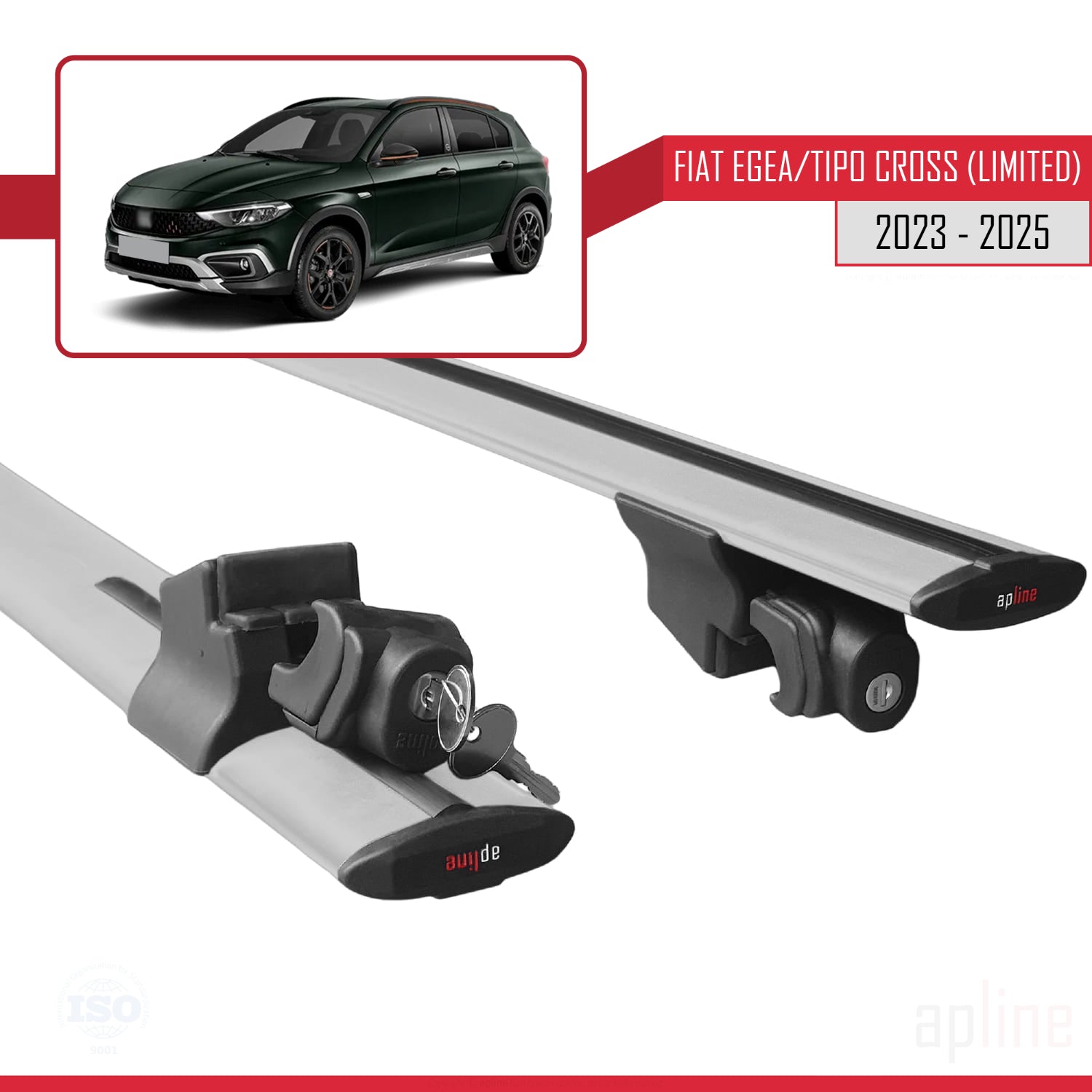 Compatible avec Fiat Egea / Tipo Cross (LIMITED) 2023-2025 HOOK Model Barres de Toit Railing Porte-Bagages de Voiture Gris Aluminium 2 Barres