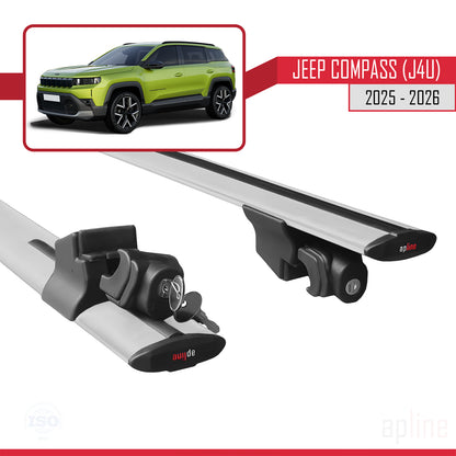 Compatible avec Jeep Compass J4U 2025-2026 HOOK Model Barres de Toit Railing Porte-Bagages de Voiture Gris Aluminium 2 Barres