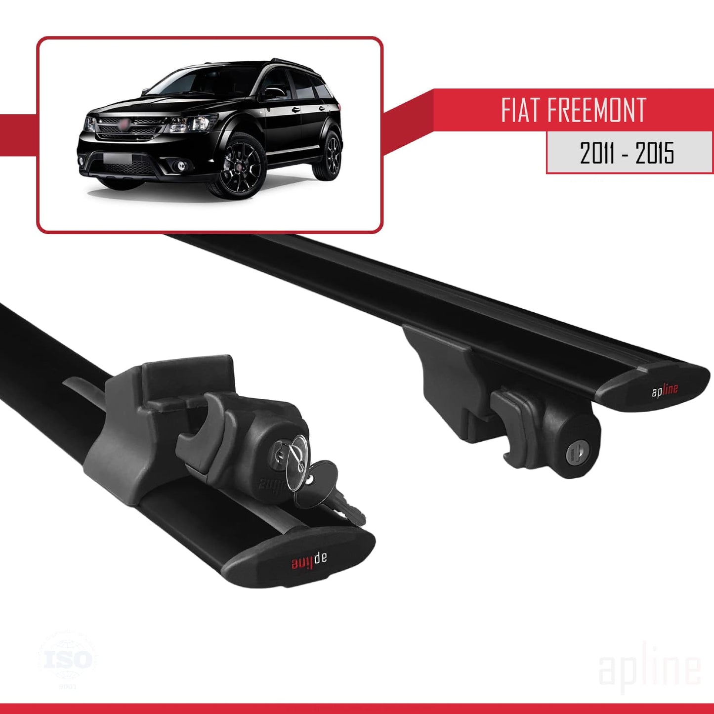 Compatible avec Fiat Freemont 2011-2015 HOOK Model Barres de Toit Railing Porte-Bagages de Voiture Noir Aluminium 2 Barres