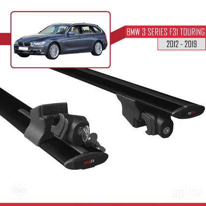 Compatible avec BMW Série 3 (F31) Touring 2012-2019 HOOK Model Barres de Toit Railing Porte-Bagages de Voiture Noir Aluminium 2 Barres