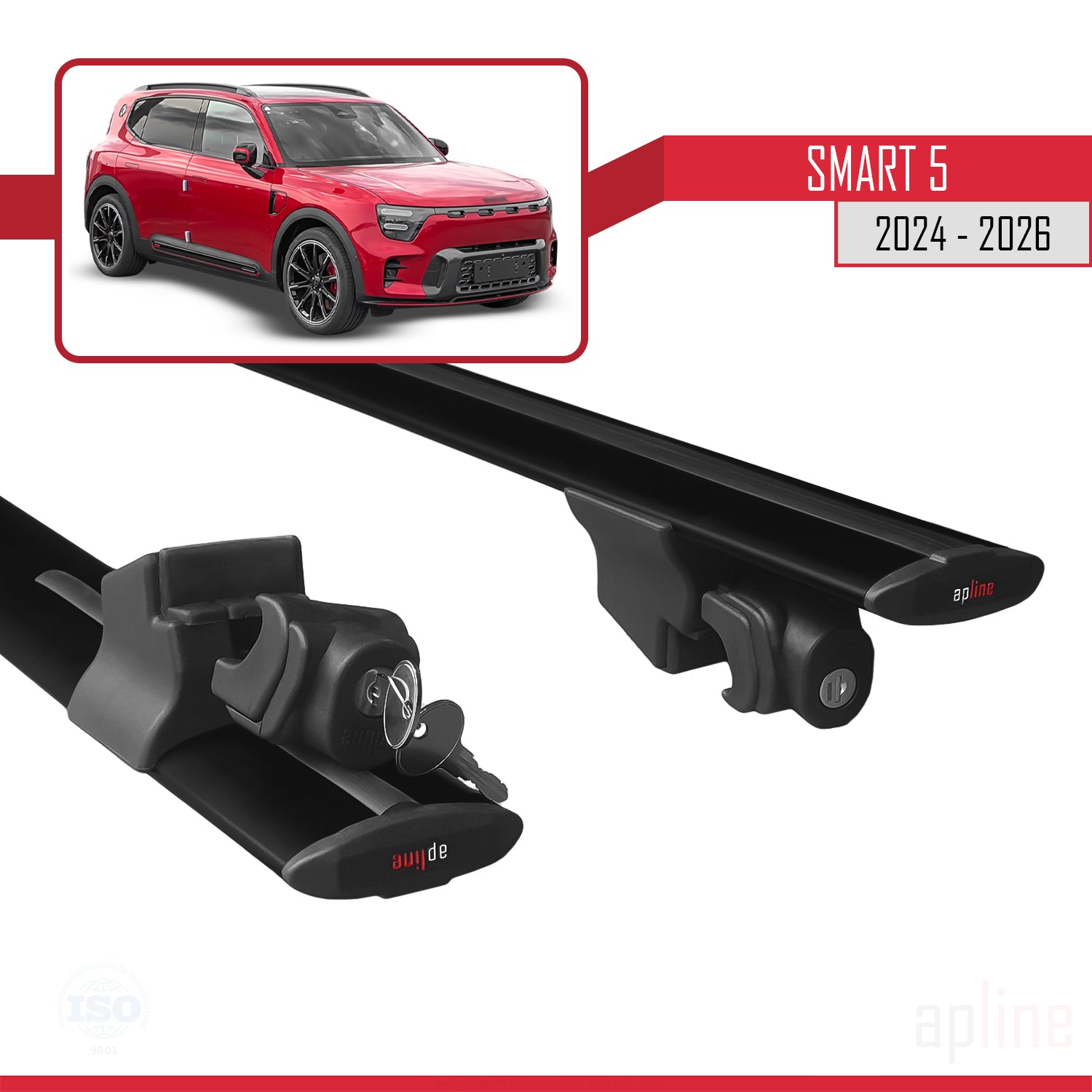 Compatible avec SMART #5 2024-2026 HOOK Model Barres de Toit Railing Porte-Bagages de Voiture Noir Aluminium 2 Barres