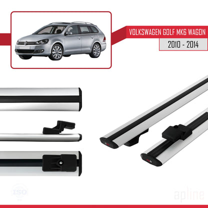 Compatible avec VW Golf Mk6 Wagon 2010-2014 BASIC Model Barres de Toit Railing Porte-Bagages de Voiture Gris Aluminium 2 Barres