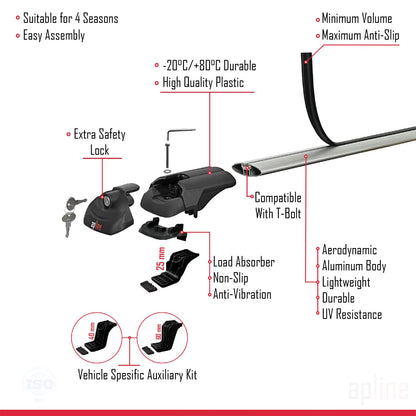 Compatible avec GMC Jimmy 1995-2005 ACE-1 Barres de Toit Railing Porte-Bagages de Voiture Gris Aluminium 2 Barres