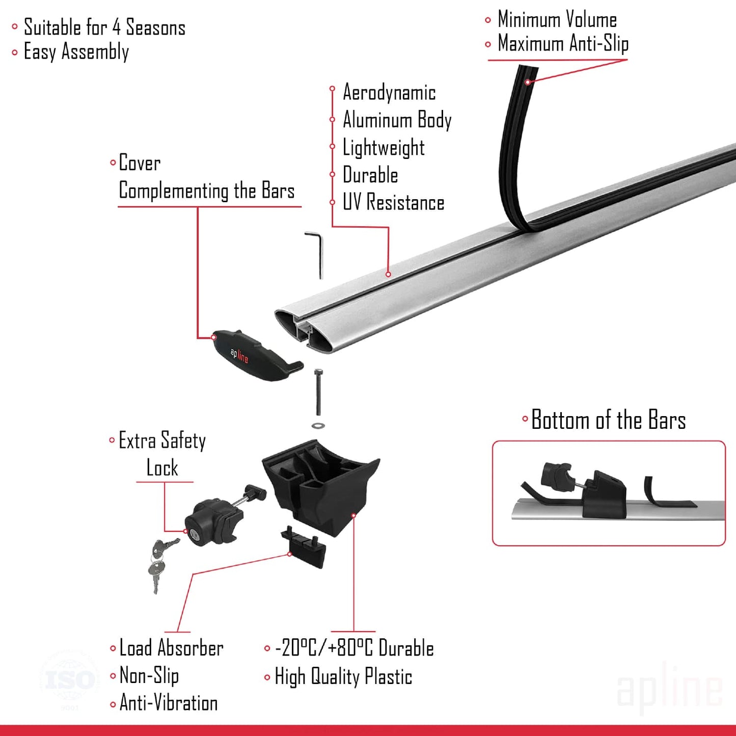 Compatible with Hyundai Kona (OS) 2017-2022 HOOK Model Car Roof Rack Cross Bar Grey Aluminium 2 Bars