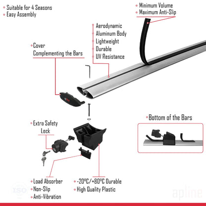 Compatible avec A4 (B8) Avant 2008-2015 HOOK Model Barres de Toit Railing Porte-Bagages de Voiture Gris Aluminium 2 Barres
