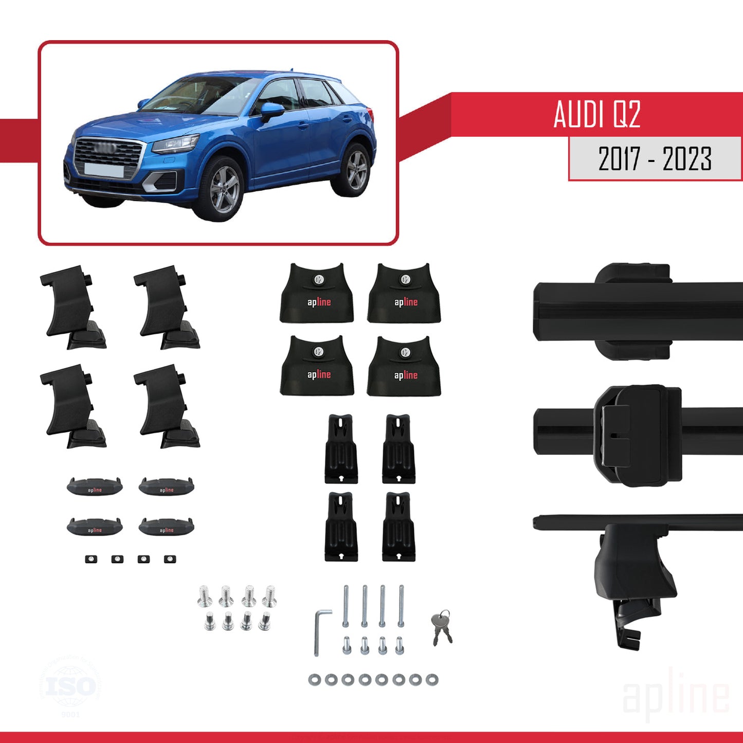 Compatible with Q2 (GA) 2017-2025 ACE-4 Car Roof Rack Cross Bar Black Aluminium 2 Bars