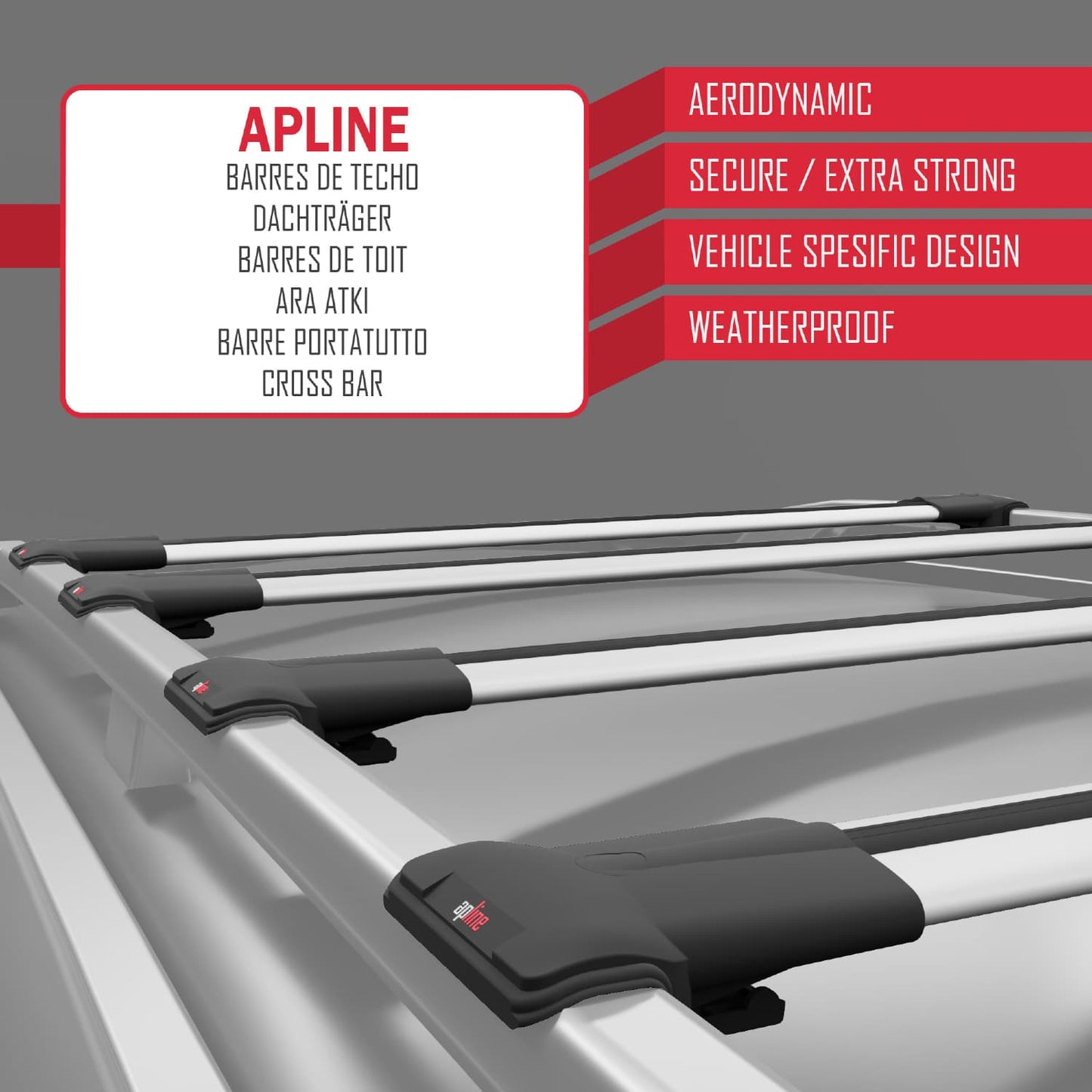 Compatible with Mercedes Viano 2 (W639) Post-Facelift 2010-2014 FLY Model Car Roof Rack Cross Bar Grey Aluminium 4 Bars