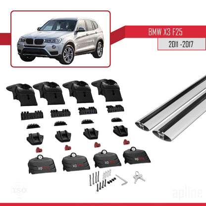 Compatible avec BMW X3 (F25) 2011-2017 ACE-2 Barres de Toit Railing Porte-Bagages de Voiture Gris Aluminium 2 Barres