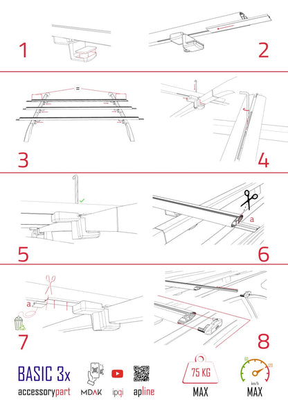 Compatible avec Mercedes Vito 3 (W447) 2014-2025 BASIC Model Barres de Toit Railing Porte-Bagages de Voiture Noir Aluminium 3 Barres
