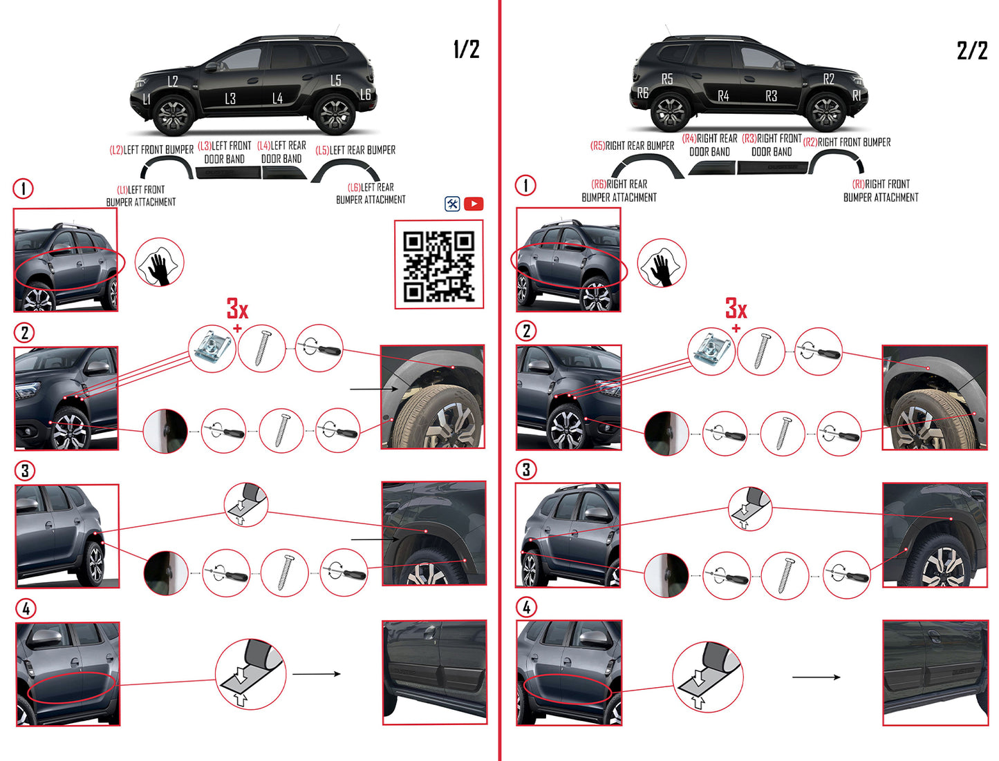 Compatible with Dacia Duster 2018-2024 Fender Wheel arch Protector Mudguard and Bodyguard Side Protection Vehicle Body Protection Kit BLACK
