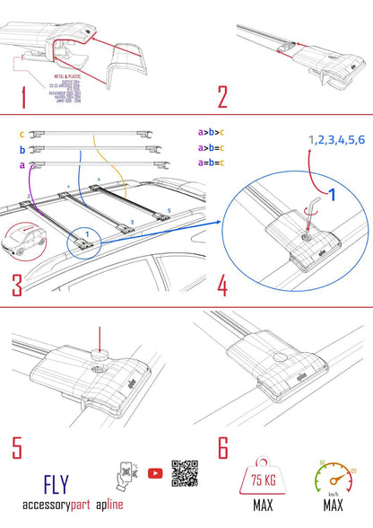 Compatible avec Kia Sportage 2 (JE) 2004-2009 FLY Model Barres de Toit Railing Porte-Bagages de Voiture Gris Aluminium 3 Barres