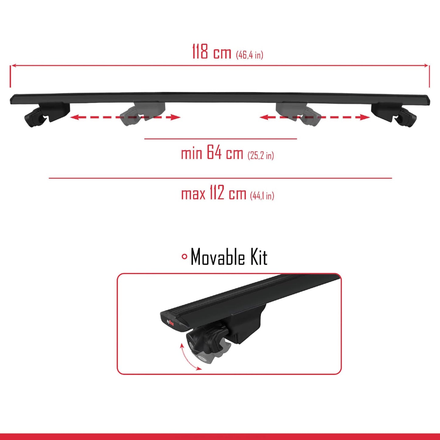 Compatible avec Volvo V40 Cross Country 2013-2018 HOOK Model Barres de Toit Railing Porte-Bagages de Voiture Noir Aluminium 2 Barres