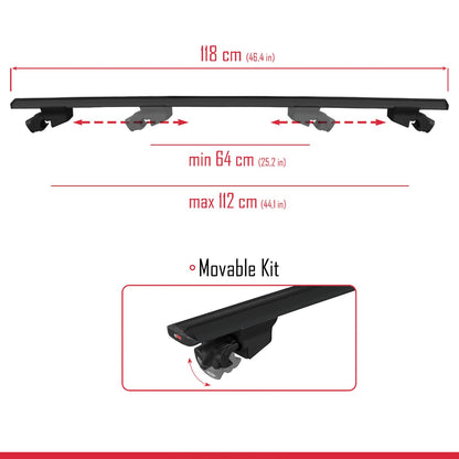 Compatible avec Volvo V40 Cross Country 2013-2018 HOOK Model Barres de Toit Railing Porte-Bagages de Voiture Noir Aluminium 2 Barres