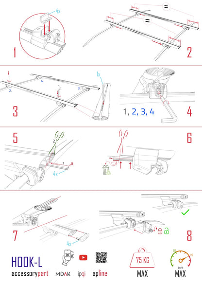 Compatible avec Dacia Sandero Stepway 2 2012-2020 HOOK Model Barres de Toit Railing Porte-Bagages de Voiture Noir Aluminium 2 Barres
