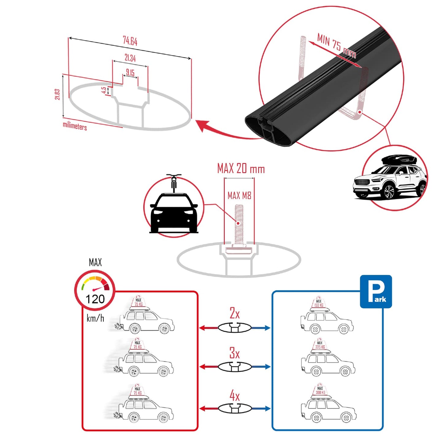Compatible avec Mercedes Classe V 3 (W447) 2014-2025 BASIC Model Barres de Toit Railing Porte-Bagages de Voiture Noir Aluminium 4 Barres