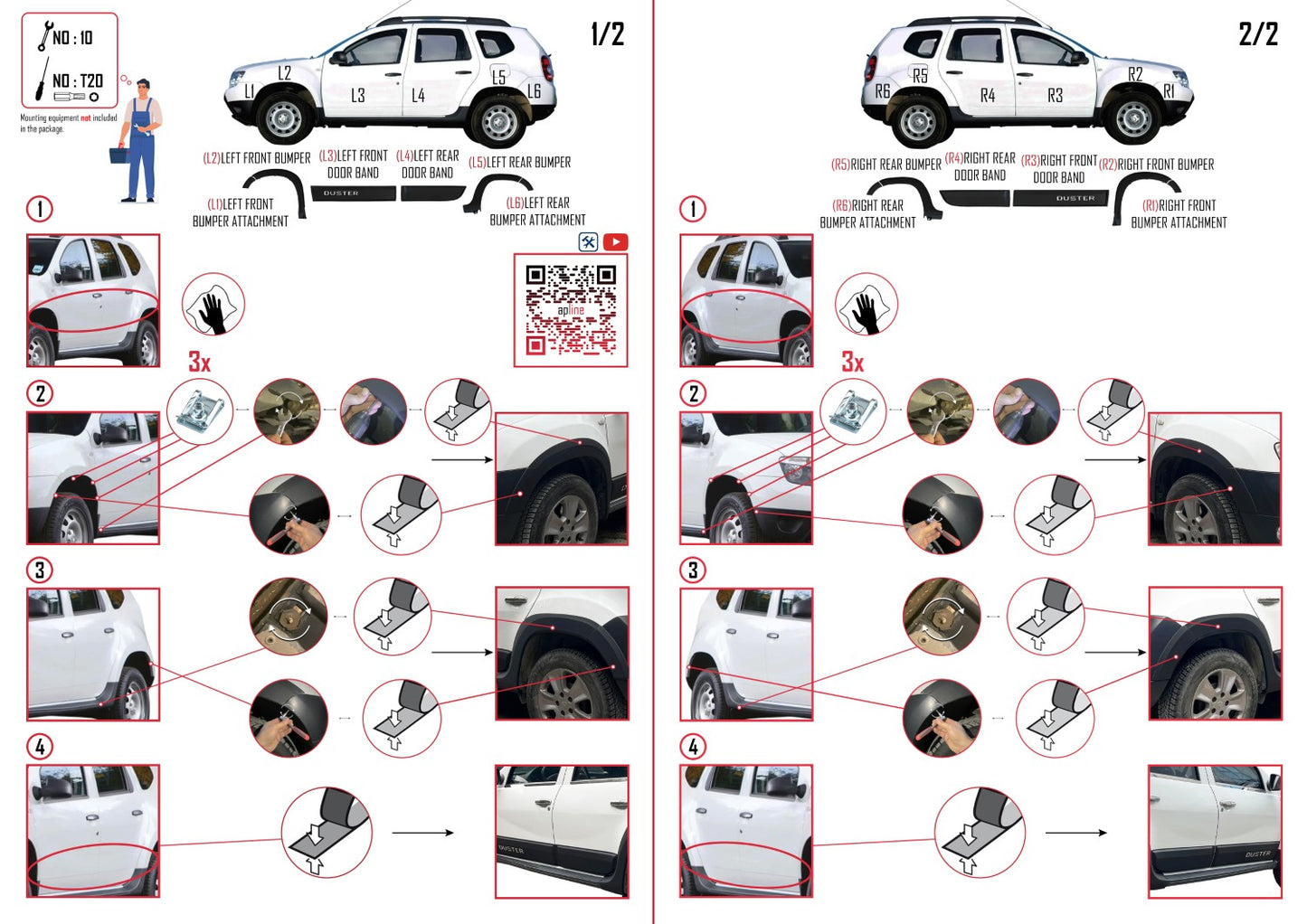 Compatible with Dacia Duster (HS) 2010-2017 Fender Wheel arch Protector Mudguard and Bodyguard Side Protection Vehicle Body Protection Kit BLACK